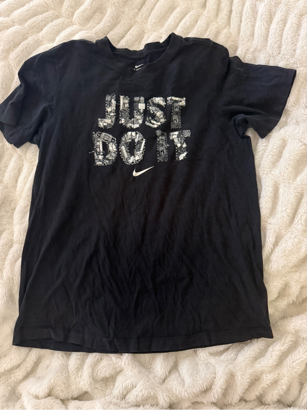 Nike Black Tee with Distressed 'Just Do It' Print